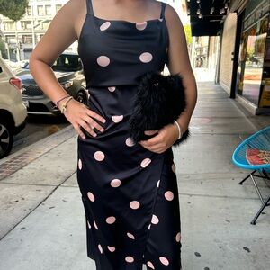 Ecote Black and Pink Polka Dot Midi Dress